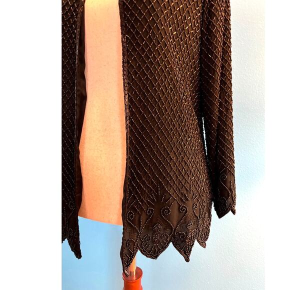 Vintage 80s 90s STENAY Beaded Jacket 100% SILK Black Formal Cocktail L XL - Picture 8 of 9